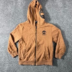 Timberland Boys Wheat Brown Full Zip Hoodie Logo Graphic Sweatshirt Size M 10-12